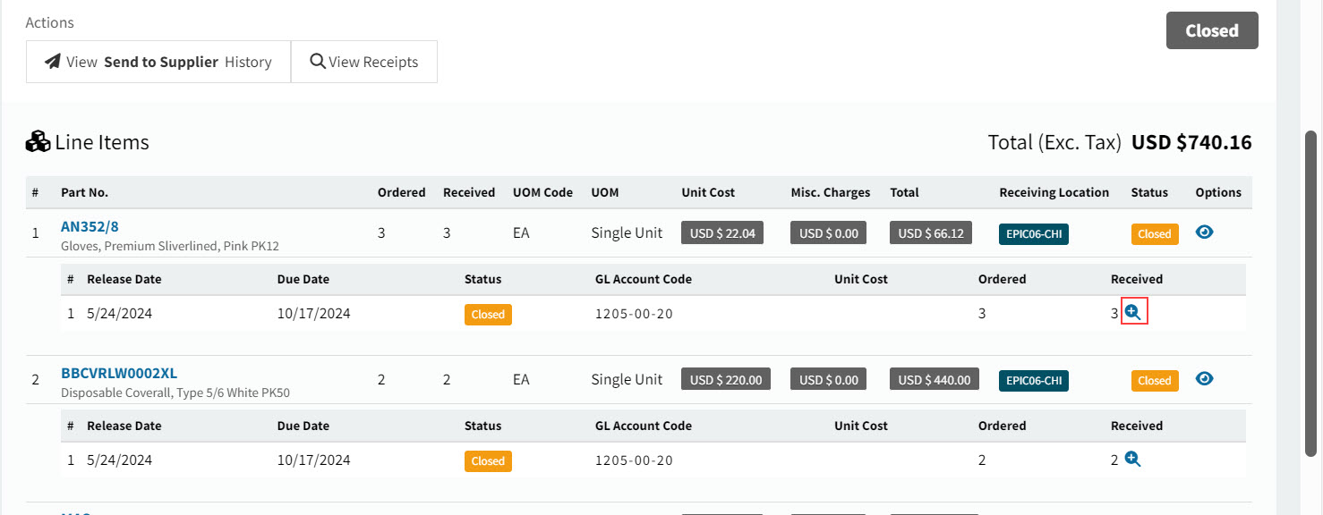 ClickViewReceiptsLineItems