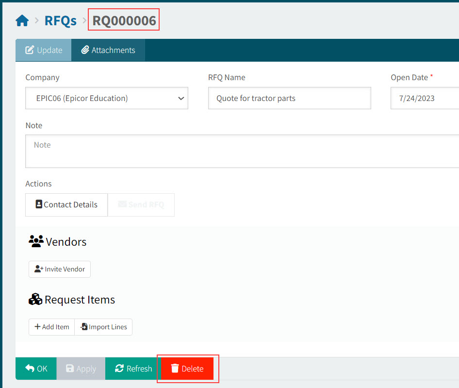 DeleteRFQ