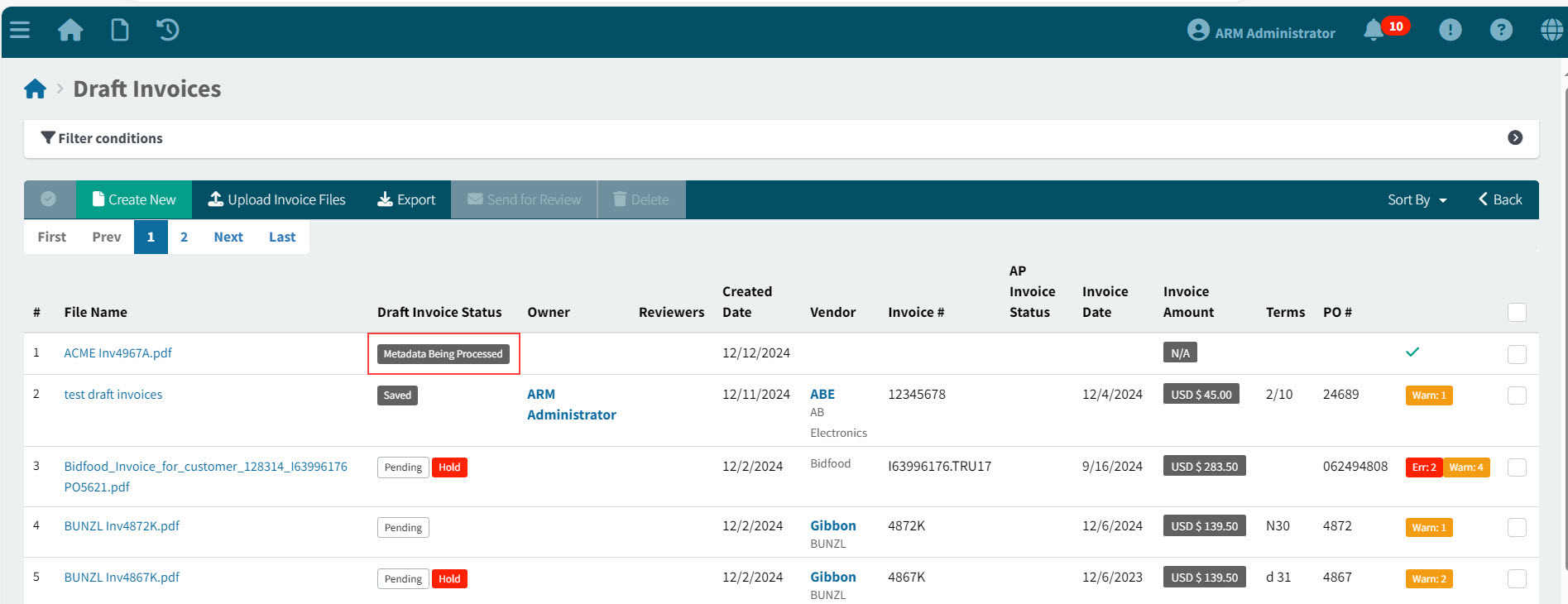 DraftInvoiceMetadataBeingProcessed