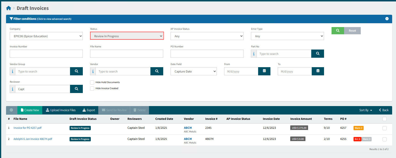 DraftInvoicesReviewInProgress