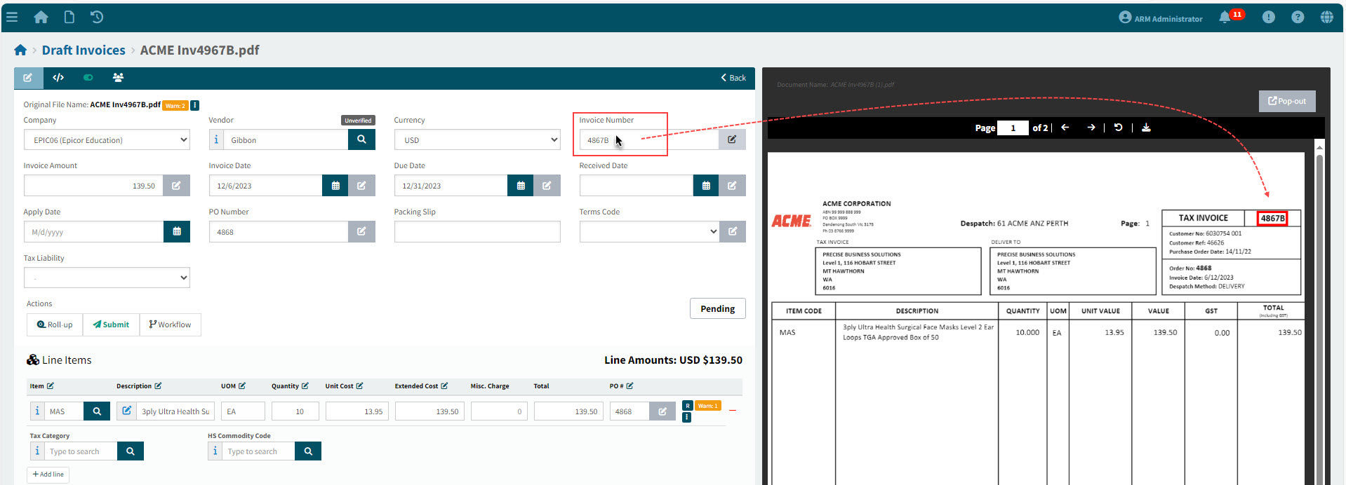 HoverOverInvoiceNumber