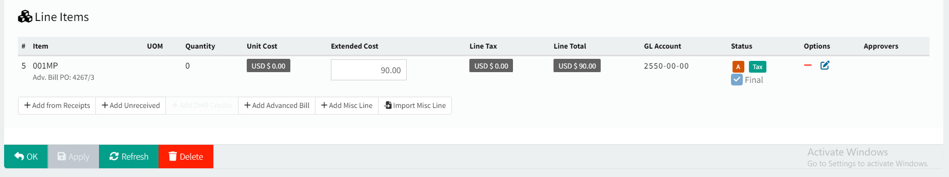 SelectAdvancePaymentLineAdded
