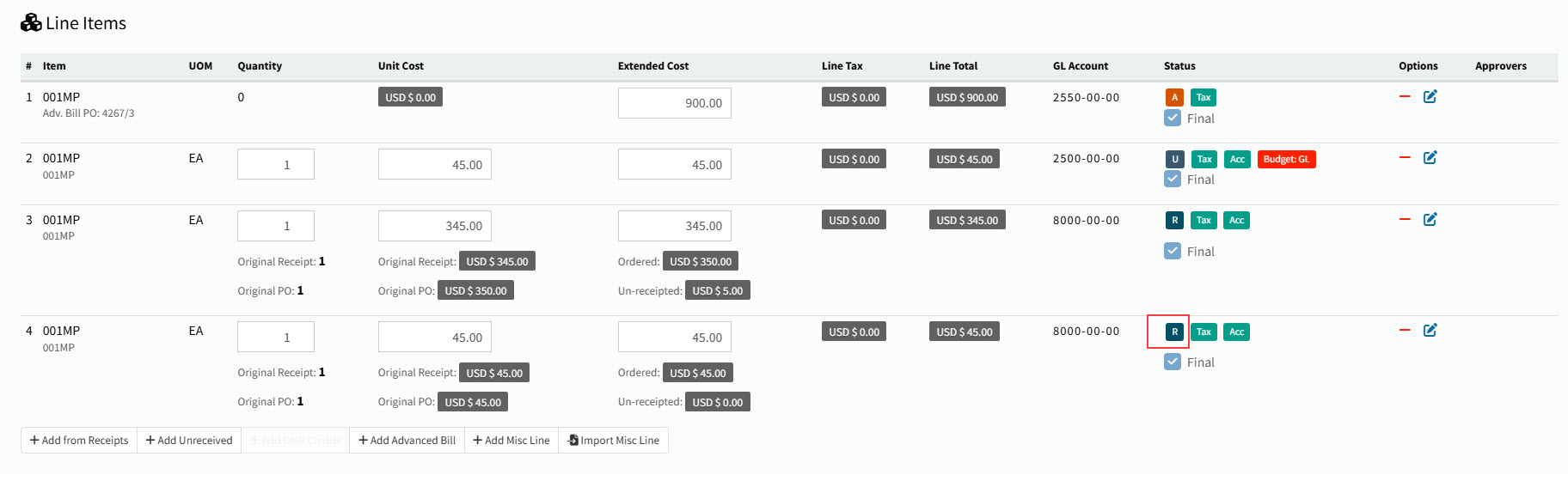 SelectReceiptLineAdded
