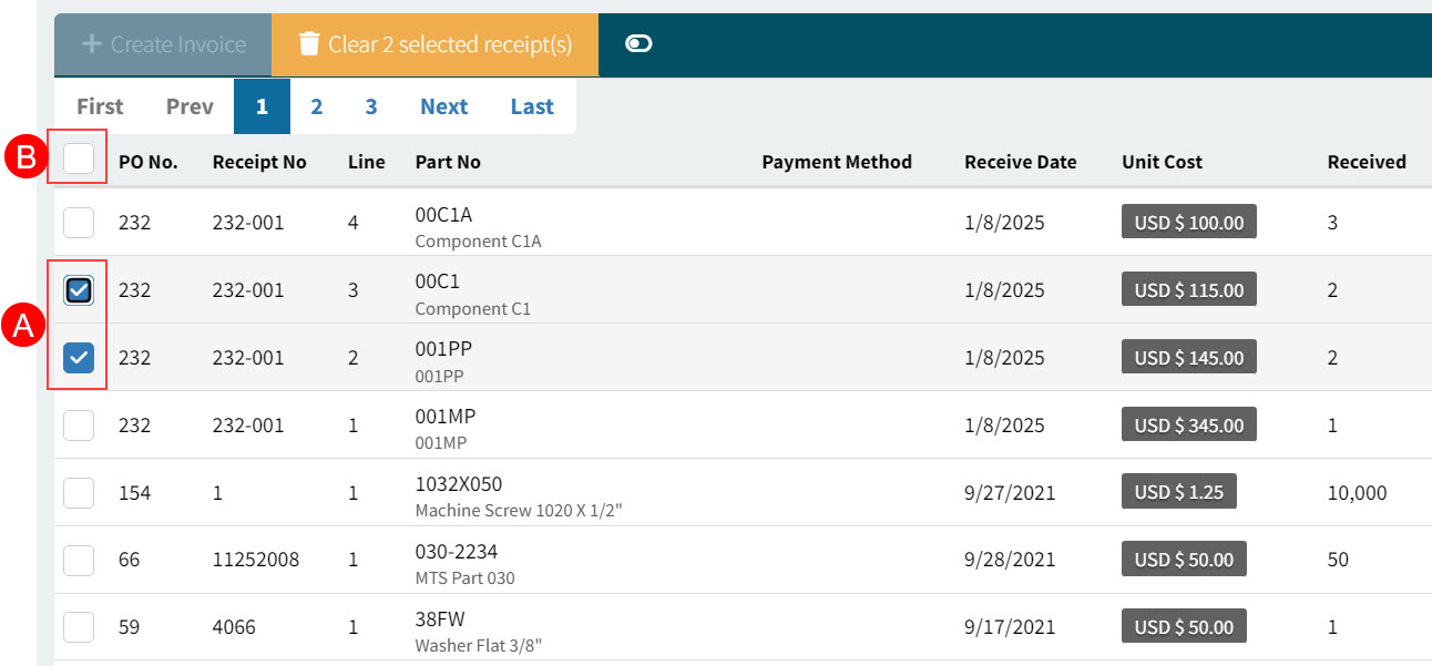 SelectReceiptsforAPInvoice