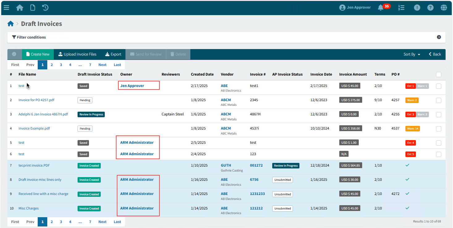 ShowManuallyCreatedInvoices