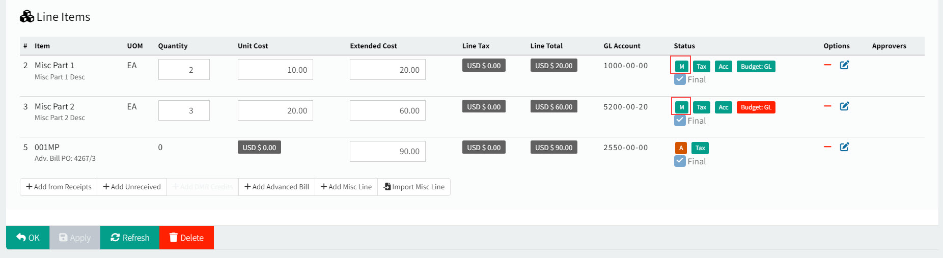 TwoMiscLinesImported